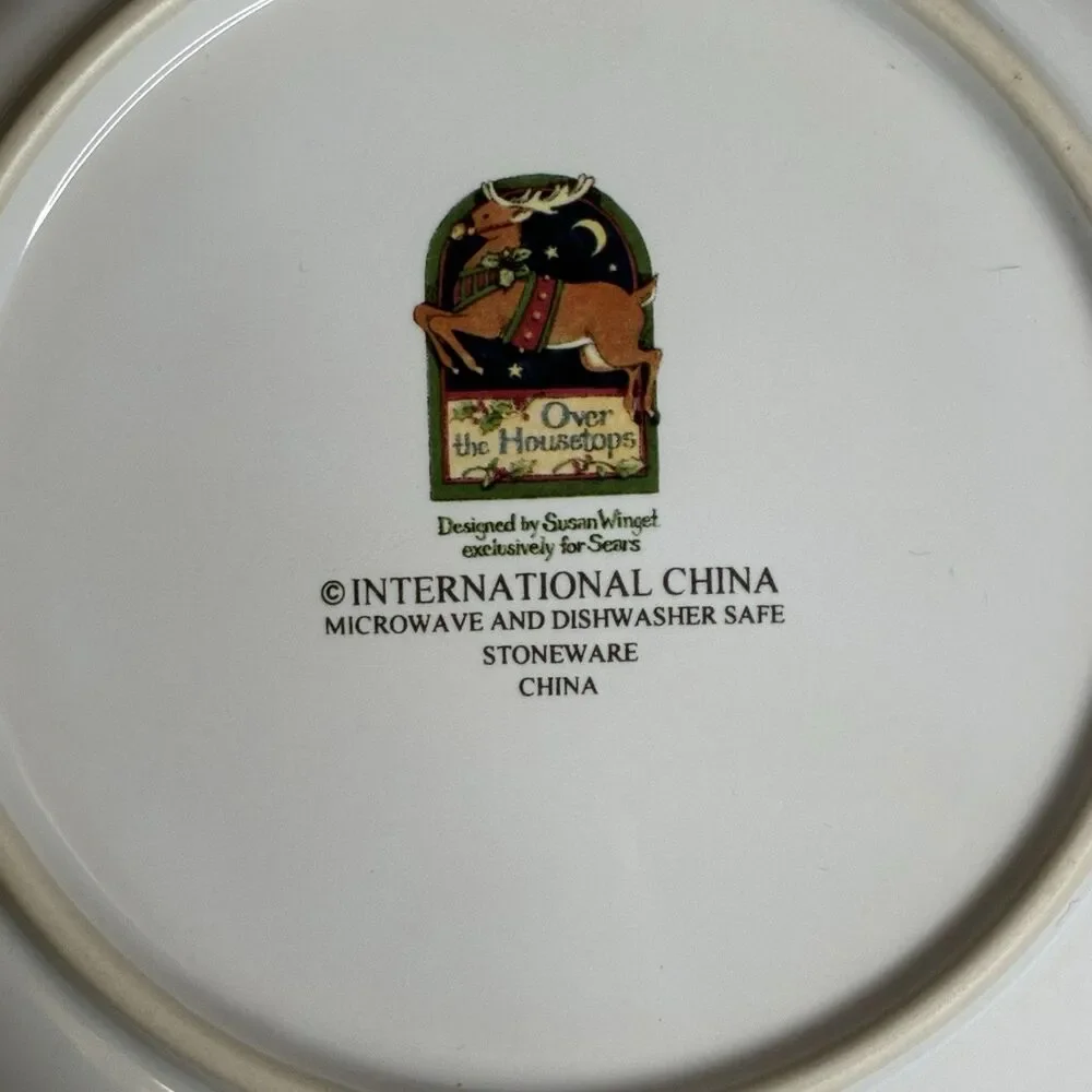 International China Susan Winget Over the Housetops Soup Bowls 9.25” Set Of 4